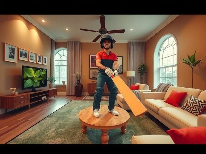 VR Cricket Victory Vibe - Upcoming Features for Indian Players VR Cricket Victory Vibe upcoming AR feature showing virtual cricket in a living room